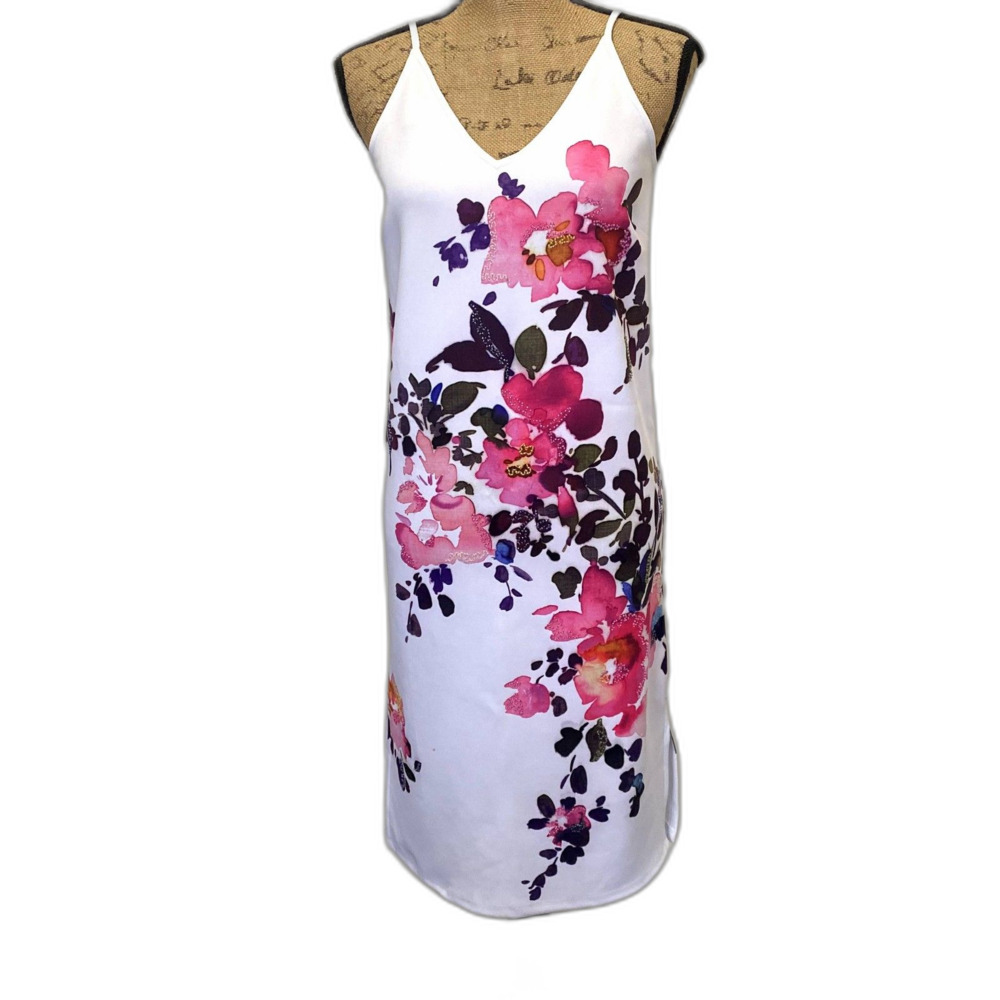 NWT ASOS Scuba Knit Bodycon Dress White Pink Floral Print Beaded US Size 2